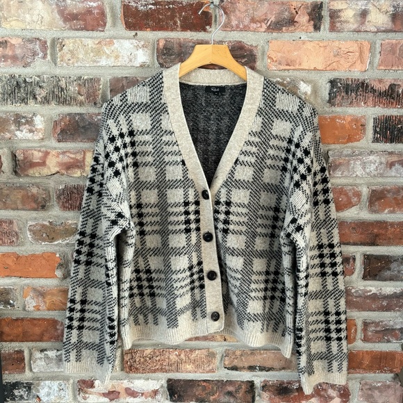 Rails Reese Wool Blend Cardigan Sweater in Black Oatmeal Plaid, M - Picture 3 of 8
